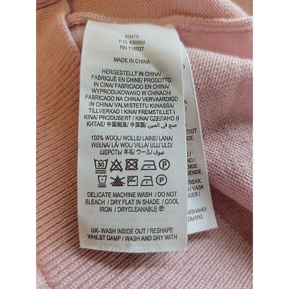 Boden 100% Wool Pink Knit SS Square Scalloped Neck Sweater Women's 10 - Picture 12 of 13